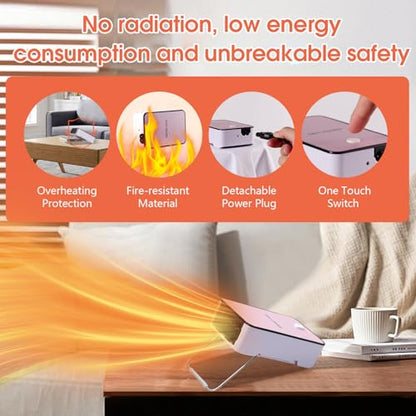 Portable Space Heater PTC Ceramic Electric Warmer Blower Desktop Heater | High Output Fan Warmers for Home Bedroom Office Desk Indoor Use (Pink)