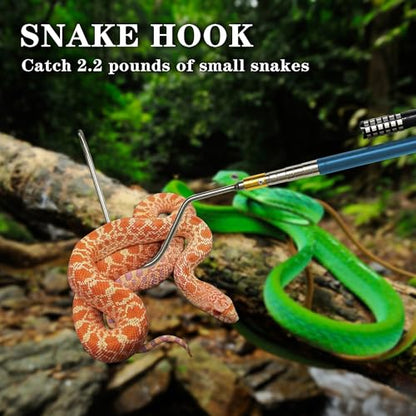 64 inch Snake Hook, Professional Reptile Catcher Handling Tool, Stainless Steel Retractable Pole | Pick-up Handling Tool Kit, For Catching Snakes, For Controlling Snakes, For Moving Snakes - color: BLUE
