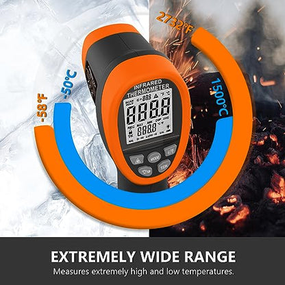 HOLDPEAK Pyrometer D:S=30:1, High Temp Infrared Thermometer -58℉~2732℉, Non-Contact Industrial Laser Thermometer Gun, Digital IR Temperature Gauge 2732 (NOT for Human) - color: 1PC-2732-ORANGE(-50~1500℃)