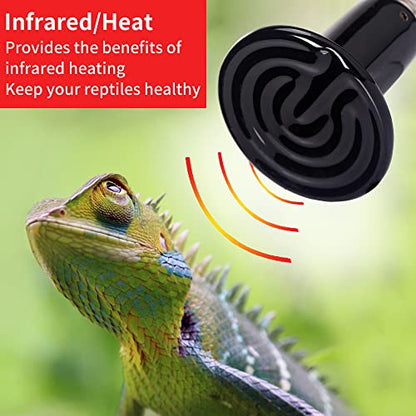 100W 2PCS Reptile Heat Lamp Black Ceramic Heat Emitter,Infrared Heater Bulb for Pet Coop Heater Chicken Lizard Turtle Brooder Aquarium Snake