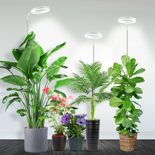 Halo Grow Light, Full Spectrum with Gooseneck, 3 Pack | 6000K Plant Light,3 Colors Modes,5 Dimmable Levels,6/12/16H Timer,65'' Height Adjustable,Soil Insert - size: White-3Pack