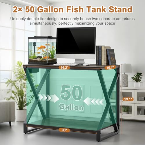 fishkeeper Heavy Duty 50 Gal Aquarium Stand with Charging Station, 720LBS | High Load-Bearing Capacity Fish Tank Stand, 2-Tier Storage Shelves with USB Ports & Outlets for Reptile/Turtle/Terrarium Tank - size: 50 Gallon with Power Outlet
