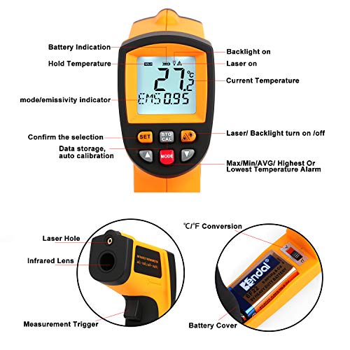 Infrared Thermometer (Not for Human)-58°F to 1382°F, Non-Contact Laser Temperature Gun with Alarm& Data Saving, Temperature Thermometer Measuring Gun for Kitchen Cooking, BBQ, Ovens… - color: -58°F~1382°F