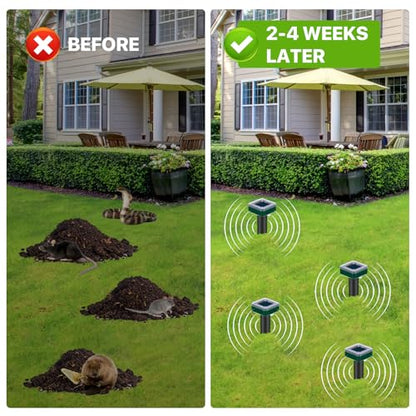 Tirgo Mole Repellent Solar Powered 8 Pcs Snake Repeller for Yard Ultrasonic | Outdoor Gopher Rodent Groundhog Vole Skunk Animal Deterrent Spike, Waterproof Stakes for Lawns, Vegetable Garden, Pet Safe
