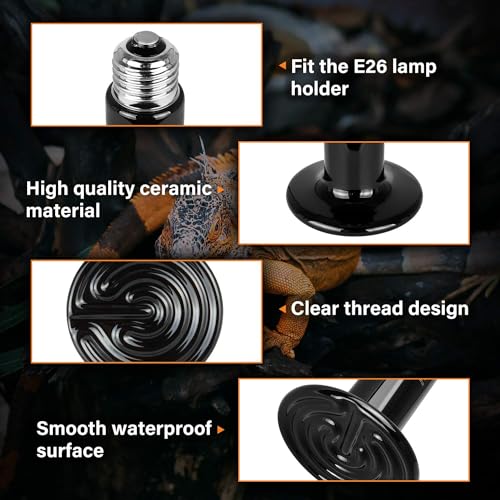 Simple Deluxe 25W Ceramic Heat Emitter Reptile Heat Lamp Bulb No Light Emitting Brooder Coop Heater for Amphibian Pet & Incubating Chicken, 2 Pack - size: 25 Watts