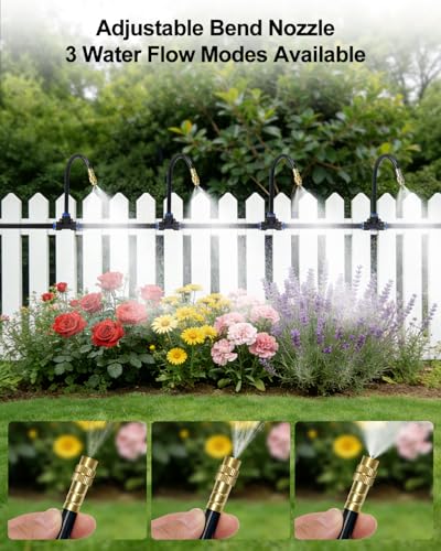 Drip Irrigation System 200FT 5/16", 2026-Upgrade Garden Sprinkler Kit with 32PCS 360° Adjustable Copper Nozzles, Automatic Misting Watering System for Raised Beds, Greenhouse, Lawn, Patio, Yard - size: 200FT