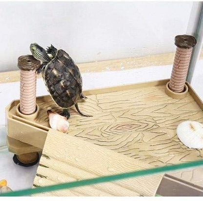 Aramox Turtle Pier Floating Basking, 8 x 6X 7'' Floating Reptiles Floating Pier with Ramp Ladder