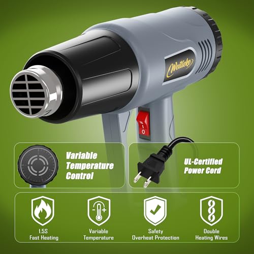 Heat Gun 122℉~1202℉ Dual Temperature Control Pistola De Calor with 4 Nozzles Kit Overload Protection Hot Air Gun For Crafting,Shrink Wrapping, Stripping Paint,5Ft Power Cord (V-F3000W)