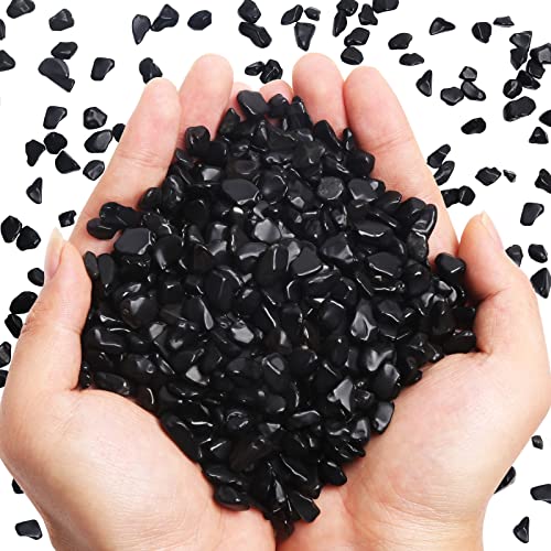 QICQDRAM Polished Gem Stones Rocks Black Obsidian Crystals Natural 1LB | Small Tumbled Stones Crystal Chips Bulk for Healing Crystals Fish Tank Gravel Vase Filler (405g/14.28oz) - color: Obsidian