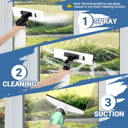 Kiato Window Vacuum Squeegee Cordless, Electric Window Vac, Rechargeable Window Cleaner with Spray Bottle, for Cleaning Windows, Mirrors, Glass, 2200mA, WC10