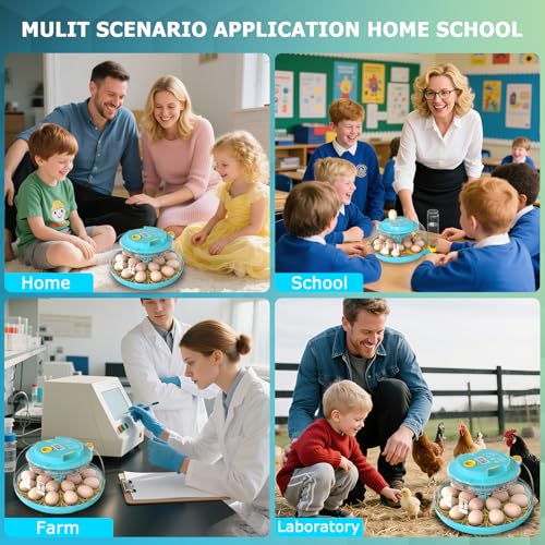 Incubators for Hatching Eggs, 18 Eggs Incubator with Automatic Egg Turning and Temperature Humidity Control, Egg Candler with 360° Viewing for Home, Farm, Classroom, Hatching Chicken, Duck,Quail,Goose