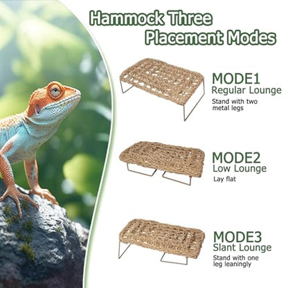 QWR Bearded Dragon Tank Accessories, Reptile Hammock Basking Platform - Jungle Climbing Vines and Leaves Bed Habitat Décor for Snake Gecko Lizard Chameleon Hiding& Climbing.