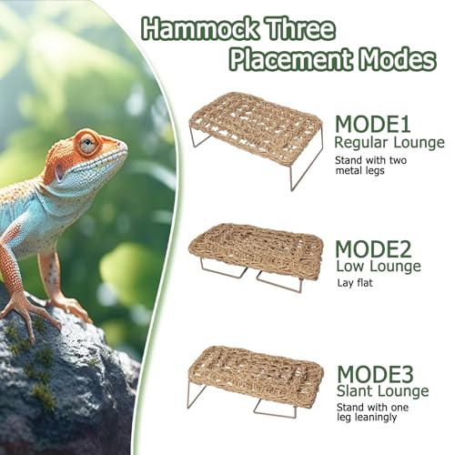 QWR Bearded Dragon Tank Accessories, Reptile Hammock Basking Platform - Jungle Climbing Vines and Leaves Bed Habitat Décor for Snake Gecko Lizard Chameleon Hiding& Climbing.
