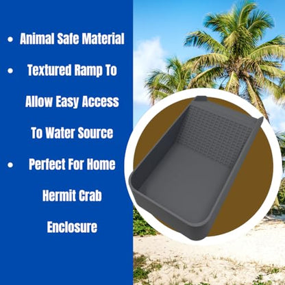 Hermit Crab, Lizard, Turtle, Amphibian XL Watering Pool | Platform Pool Accessory with Access Ramp for Pet Habitats | 9.75" x 5" | Made in USA (X-Large) (Fresh Only, Gray) - color: Fresh Only, Gray