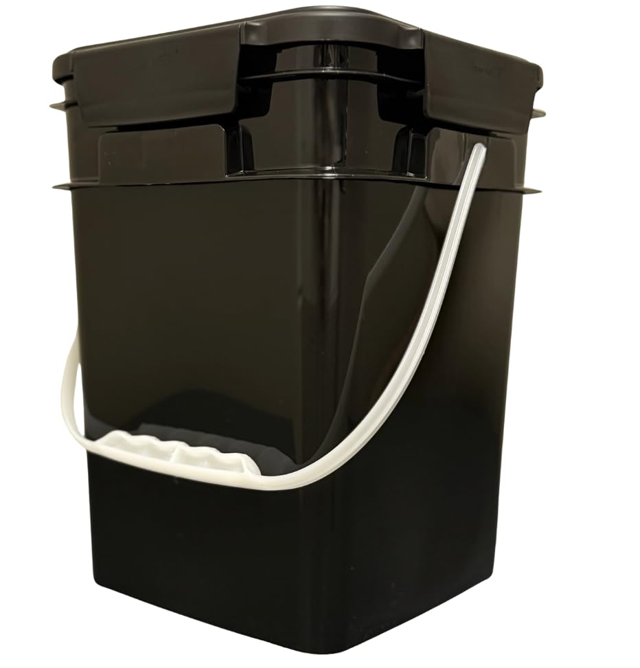 4 Gallon Square Food Grade Bucket Pail with Plastic Handles and Lid (Pack of 3) Made in USA containers (Black) - color: Black
