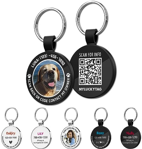 MYLUCKYTAG Personalized QR Code Pet ID | Dog & Cat Collar Tag | Online Profile with Instant Scanned Location Alert Email - color: Custom Photo and Text,black