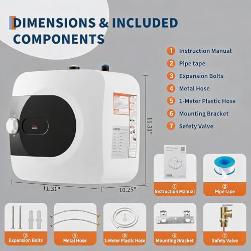 1.6 Gallon Mini Tank Water Heater | Compact, Under Sink, 120V, Instant Hot Water, Kitchen Bathroom RV