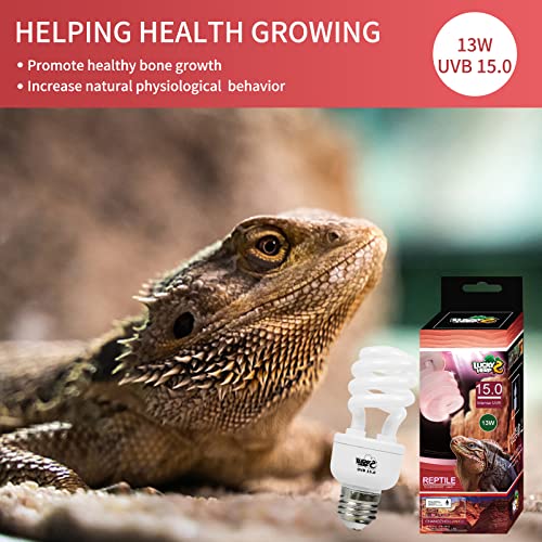 LUCKY HERP 13W UVB 15.0 Intense UVA UVB Compact Flouorescent Lamp Desert Terrarium Light Bulb for Reptile and Amphibian - style: UVB15.0 13W