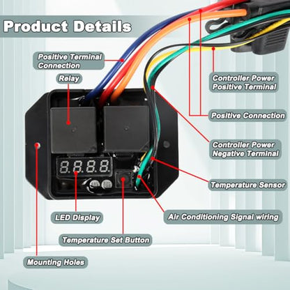 Digital Thermatic Fan Switch Kit #0444,12V and 24V, Adjustable Temperature Range Digital Electric Thermatic Dual Electric Fan Switch Kit