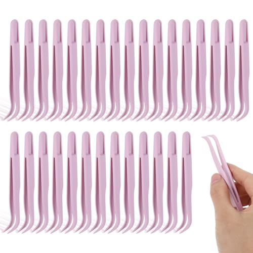 Elegaperma 30pcs Craft Tweezers Bulk, Plastic Tweezers for Crafts, 4.5 Inch Bent Tweezer Craft Bulk for Kids DIY Jewelry Making, Crafting, Baking Decoration, Reptile Feeding, Pink