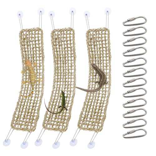 3 Pieces Bearded Dragon Hammock Reptile Hammock Lizard Climbing Lounger with 12 Metal Buckles 12 Suction Cups Tank Accessories Jungle Toys for Hermit Crab Gecko Snake Iguana Amphibian Habitat