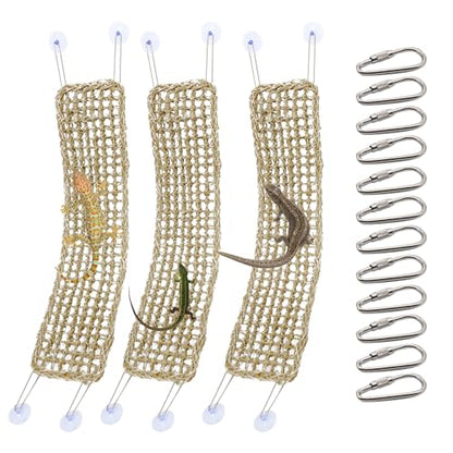 3 Pieces Bearded Dragon Hammock Reptile Hammock Lizard Climbing Lounger with 12 Metal Buckles 12 Suction Cups Tank Accessories Jungle Toys for Hermit Crab Gecko Snake Iguana Amphibian Habitat