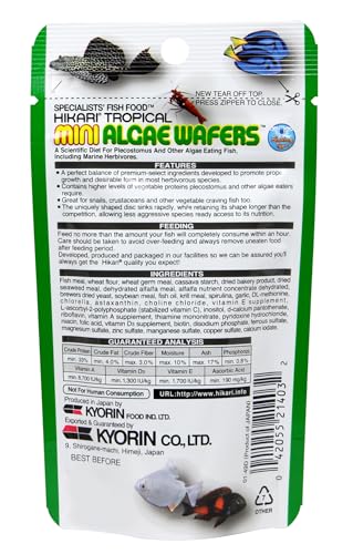 Hikari Tropical Mini Algae Wafers Fish Food, 3.0 oz (85g) - size: 3 Ounce (Pack of 1)