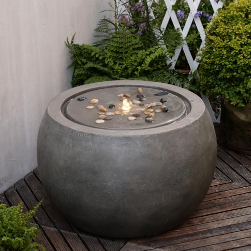 Tankana Garden Water Fountain Outdoor Large Round Bubbler Water Feature Indoor with Lights & Pump and Pebbles Concrete Effect for Patio Pool Pond Yard Home Decor Gray, 25 "L X 25" W X 17.5" H - color: Gray, size: 17.5 inches