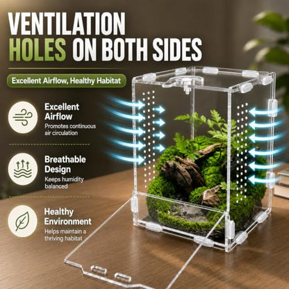 Jumping Spider Enclosure, Insect Terrarium, Bug Cage, Acrylic Terrarium for Tarantula, Snail, Praying Mantis, Frog, and Small Reptiles (3.5" x 3.5" x 5.9") - size: 3.5" x 3.5" x 5.9"