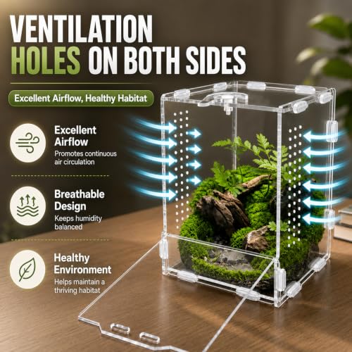 Jumping Spider Enclosure, Insect Terrarium, Bug Cage, Acrylic Terrarium for Tarantula, Snail, Praying Mantis, Frog, and Small Reptiles (3.5" x 3.5" x 5.9") - size: 3.5" x 3.5" x 5.9"