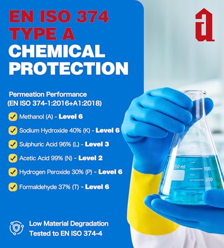 antools 2 Pairs Neoprene and Rubber Blend Heavy-Duty Chemical Gloves, Protective industrial gloves for Resist Acid, Alkali, Hazmat, cleaning, dishwashing, Large - color: Black (Pack of 2), size: Large (9)