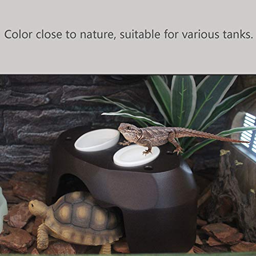 Reptile Hideout Cave Box with 2 Ceramic Sinks Fit for Snakes Lizards Chameleons Tree Frogs Geckos Small Tortoises and Other Small Reptiles (Coffee) - color: Coffee