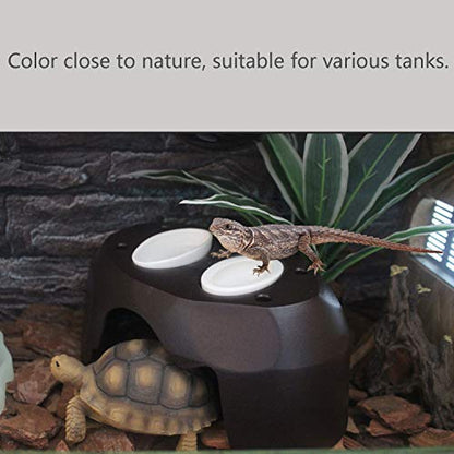 Reptile Hideout Cave Box with 2 Ceramic Sinks Fit for Snakes Lizards Chameleons Tree Frogs Geckos Small Tortoises and Other Small Reptiles (Coffee) - color: Coffee