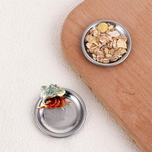 SynHHergyx 4 Pcs Hermit Crab Food & Water Bowl, Small Stainless Steel Feeding Dish for Hermit Crab, Snail, Gecko, Insect