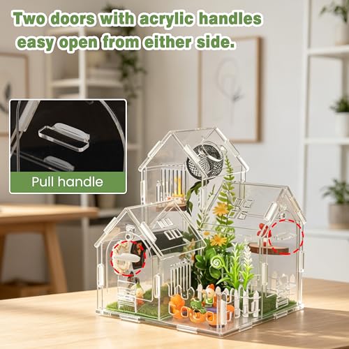 Acrylic Jumping Spider Enclosure with Magnetic Latch | Clear, 7.1x7.1x7.9in, dual magnetic doors, scratch-resistant, front sliding lock, for spiders & small reptiles