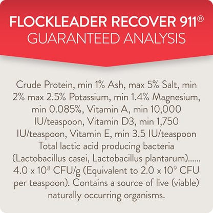 Recover 911, Poultry Water Supplement for Flock Emergencies,8oz | Use during flock challenges like extreme temperatures, predator attacks, molting, introducing new chickens & feather pecking. - size: 8 Ounce (Pack of 1), style: Recover 911