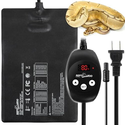 REPTI ZOO 8" X 12" Reptile Heat Pad 24W Fast Heating Pad with Adjustable Thermostat Reptile Heat Mat for Turtles/Hermit Crabs/Bearded Dragons/Leopard Geckos/Snakes/Lizards, and Seed Germination - size: 8" X 12" with Thermostat