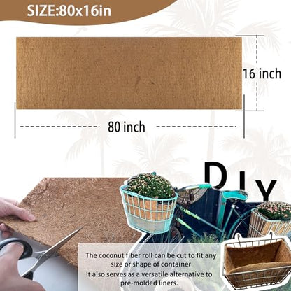Coco Liner Roll 16x80 Inch Natural Coconut Fiber Mat for Planters - size: 16in X 80in