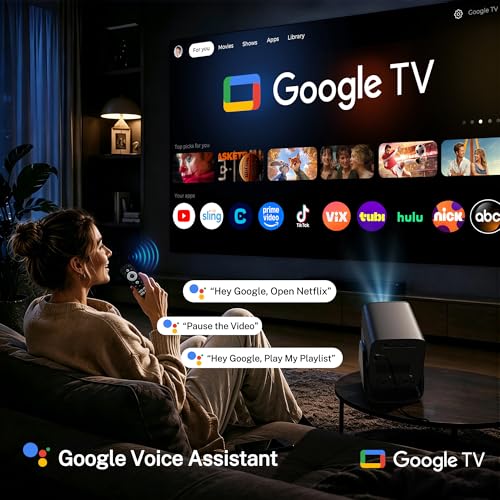 2000 ANSI Google TV-Licensed Projector, 4K/8K Input Support, Dual 36W Dolby | Native 1080P Projector with WiFi and Bluetooth, Voice Remote, AI Auto Focus, 125% sRGB, HDR10, 90° Stand, 200" Display X5 Pro