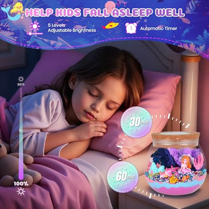 Mermaid Terrarium Crafts Kit for Kids: LED Night Light-Up DIY Toys with Remote – Fun Birthday Gifts for Girls Ages 5 6 7 8 9 10 Years Old – Creative Arts & Crafts Activity Set - style: Mermaid