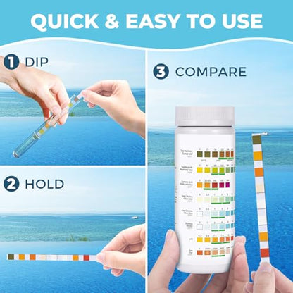 Salt-Water Pool Test Strips Kit: 125 Counts 8-in-1 for Salt Water Pool Testing Kit, Salt Pool Test Strips for Hot Tub Spa Testing Salt Chlorine pH and More - size: 125 Strips
