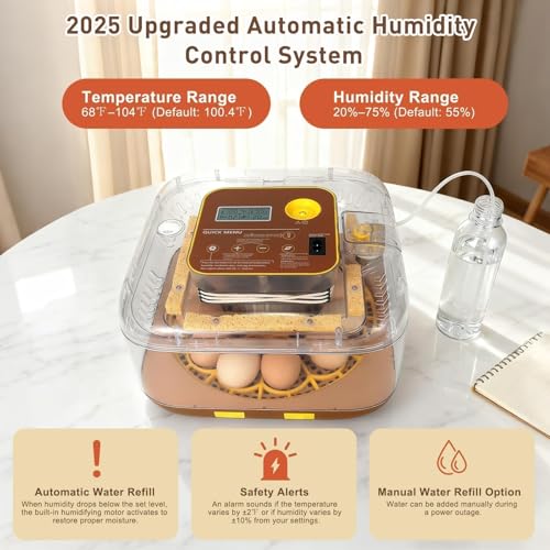 Series IV - 12-Egg Fully Automatic Incubator, Low Maintenance, Sensor-Based Precise Humidity & Temp Control, Custom-Interval Auto Turn & Auto Stop, Preset Incubation Days, Candler, Alarms - size: New 12-Egg Brown