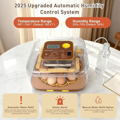 Series IV - 12-Egg Fully Automatic Incubator, Low Maintenance, Sensor-Based Precise Humidity & Temp Control, Custom-Interval Auto Turn & Auto Stop, Preset Incubation Days, Candler, Alarms - size: New 12-Egg Brown