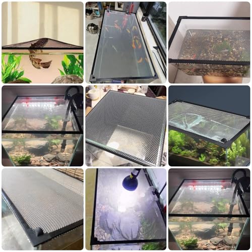 LZMZMQ Mesh Terrarium Lid Aquarium Hood, DIY Fish Tank Top Cover/Anti-Jumping Net with Magnetic Edges, Square Ventilation Opening Screen Netting, Cut to Size(L15.7xW11.8in/40x30cm) - size: L15.7xW11.8in/40x30cm