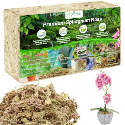 Riare 1.1LB Premium Sphagnum Moss for Plants- Natural Long Fiber Plant Moss | High Expansion, Moisture Retention & Drainage, Dried Orchid Moss for Succulent, Carnivorous, Ferns, Reptiles & Terrariums - size: 20QT/1.1lbs