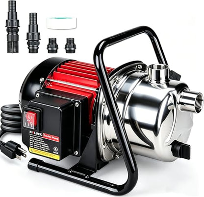 Water Transfer Garden Pump, 1.6 HP 1000GPH Portable Electric Shallow Well Jet Pump, Stainless Steel Sprinkler Pressure Booster Pump for Pool Draining, Lawn Fountain, Irrigation, Water Removal - style: 1.6HP