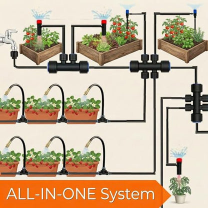 240FT Drip Irrigation System for Garden: 30 Nozzles 1/2" PE Tubing Automatic Watering Kit Adjustable Misting Sprinkler Mister 1/4" Hose for Water Plants Tape Raised Beds Lawn Outdoor Greenhouse - size: 240FT Quick Connect