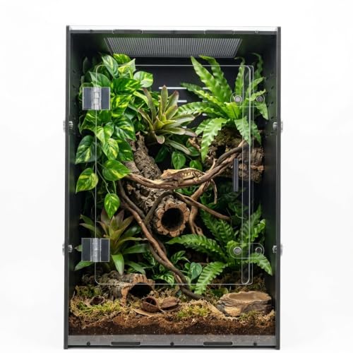12x12x18 Black PVC Reptile Enclosure, Front Opening Tank with Screen Top