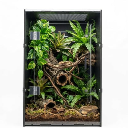 12x12x18 Black PVC Reptile Enclosure, Front Opening Tank with Screen Top