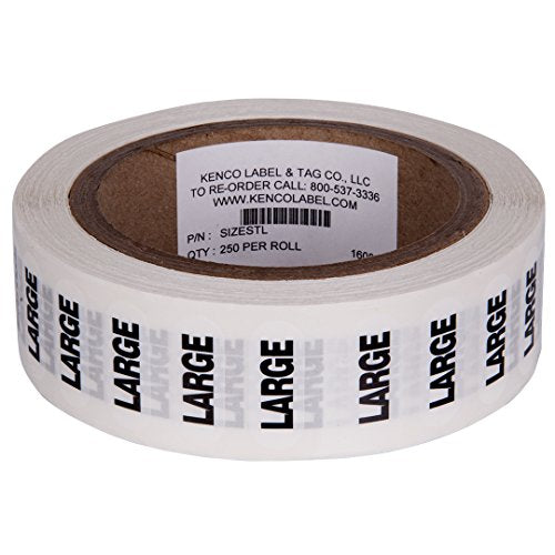 Clothing Size Strip Labels - 1.25" X 5" - 250 Strips Per Roll - Clear with Black and White Ink by Kenco (Large) - size: Large